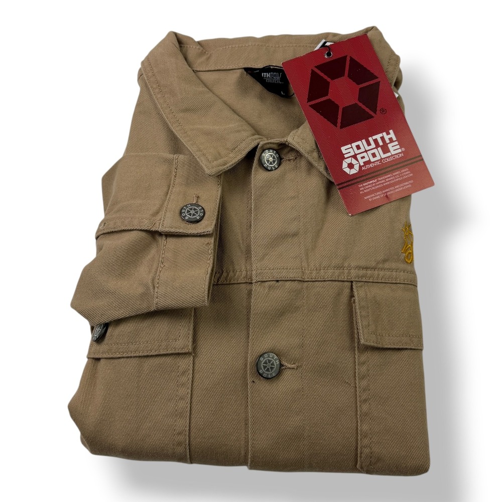 Southpole Mens Khaki Cotton Graphic Embroidered Streetwear Jacket SP7002FW L NWT